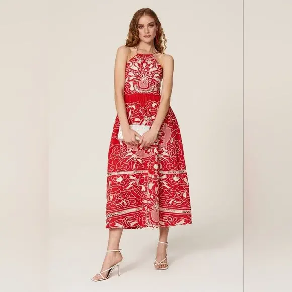 RED Valentino | Dresses | Rtr Red Valentino Red Floral Embroidered Poplin  Dress Aline Eu 48 2 | Poshmark